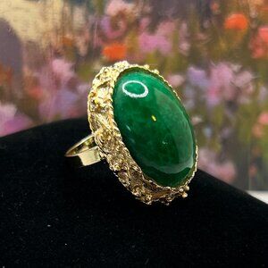 Green Glass Cabochon Cocktail Ring